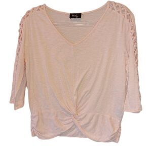 By and By Pale Peach Front Cross V-Neck 3/4 Sleeve Top Size L